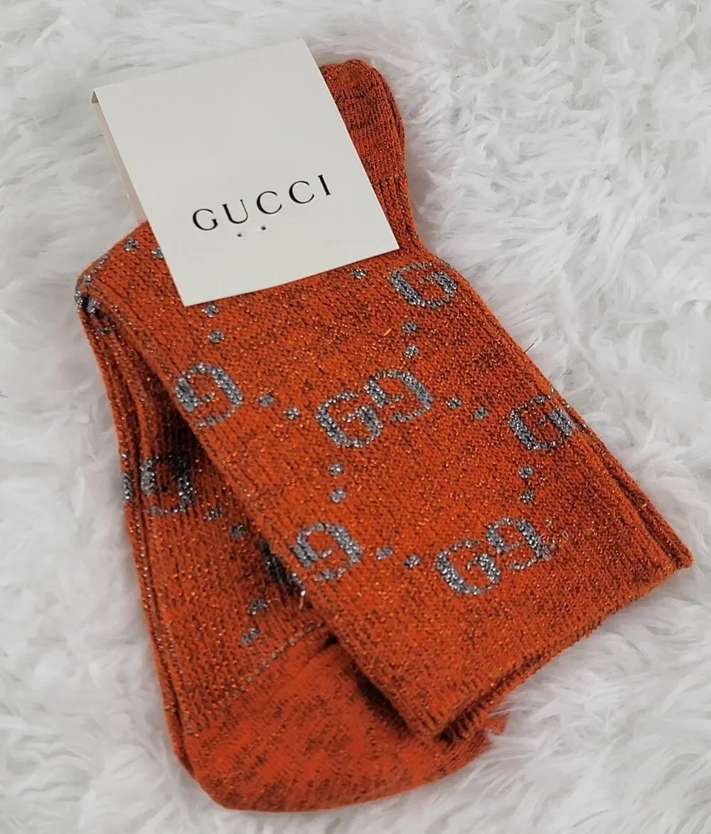 Gucci Crew Socks Unisex GG Logo Metallic 100% Authentic Orange Gray Luxury New